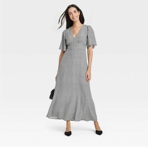 a new day black white gingham flutter sleeve maxi dress 14